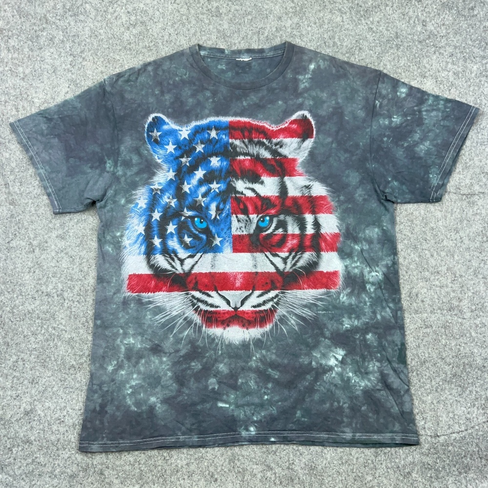 Liquid‎ Blue Shirt Mens Large Gray American Flag Tiger Short Sleeve Tee 2015 USA